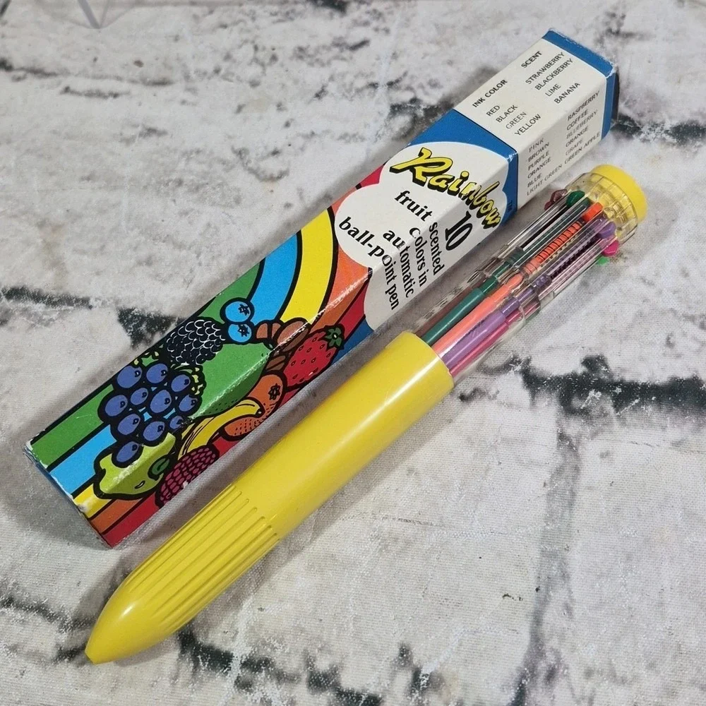 Vintage Rainbow 10 Fruit Scented Multicolor Ball Point Pen Novelty New In Box